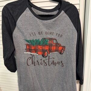 Festive Gray and Black Christmas Raglan Tee
